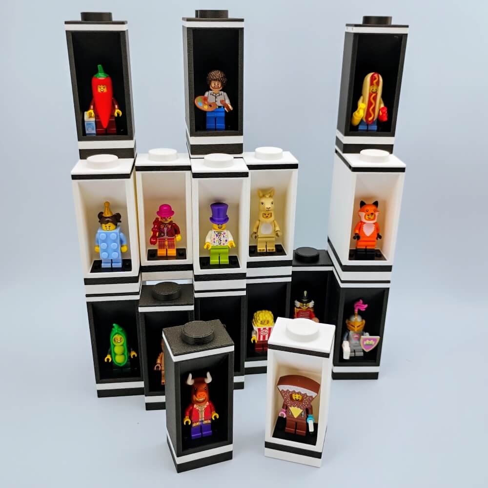 Modular LEGO Minifigure Display Stackable Cases in 4, 6, and 8 Stud Combos with Genuine LEGO Plates